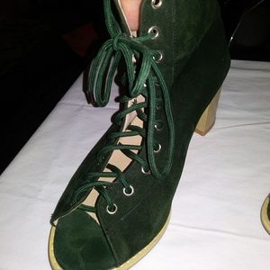 Kelly green lace up booties